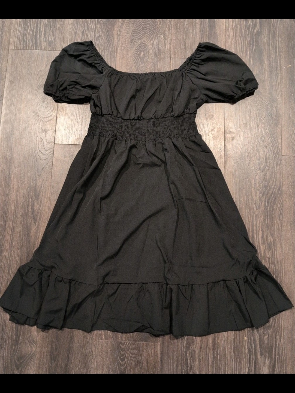 Black Boho Maxi Dress Puff Sleeve Square Neck Smocked Slit Women’s XL NWOT